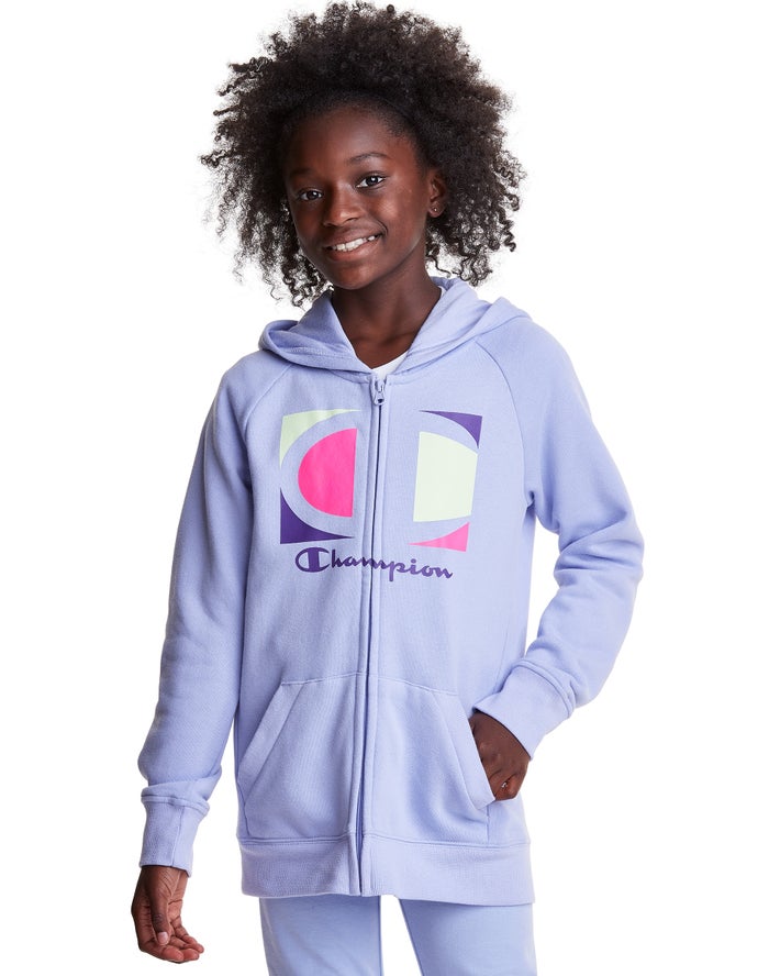 Champion Full Zip Colorblock C Logo Hoodie Meisjes - LichtPaars - Belgie 9456TVGNU